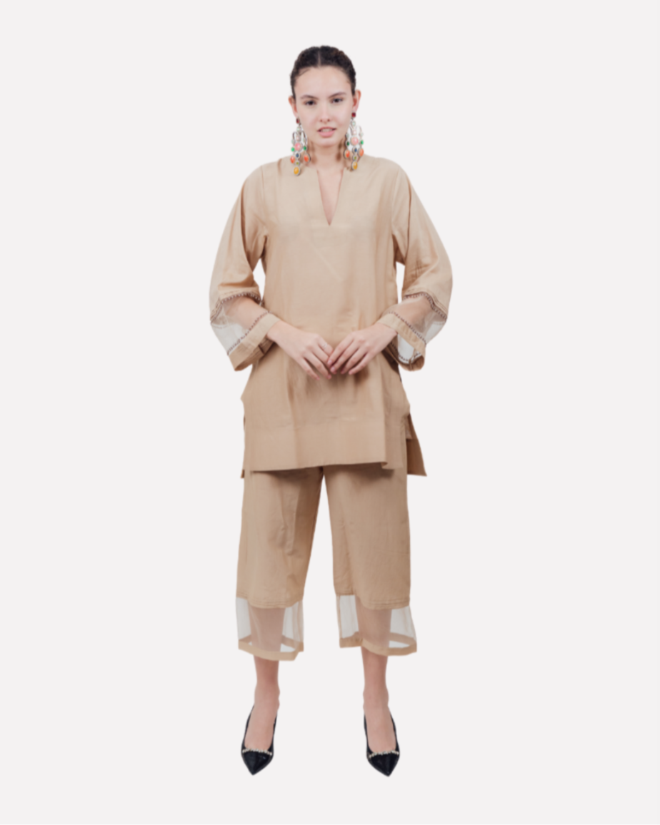Shop Beige Cotton Silk Co‑ord Set For Women Online